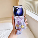 Stylish Flower Ring Holder Leather Case for Samsung Z Flip