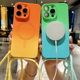 Magnetic Gradient Color Crossbody Lanyard Shockproof Case For iPhone