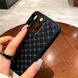 Luxury Soft Leather Fashion Geometric Plaid Pattern Case for iPhone