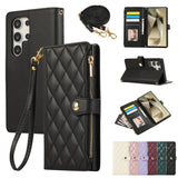 Leather Diamond Grid Crossbody Wallet Phone Case For Samsung