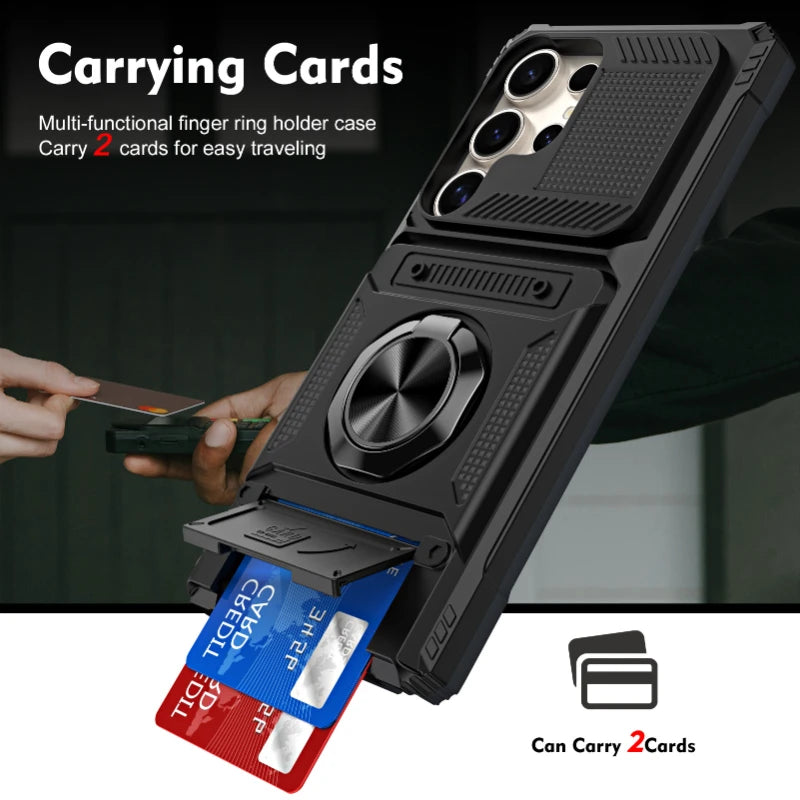 Wallet Magnetic Rotated Ring Kickstand Case For Samsung