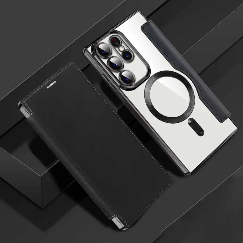 Luxury Transparent Flip Leather Wallet Magnetic Case For Samsung