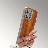 Wood Texture Pattern Tempered Glass Plating Case for iPhone