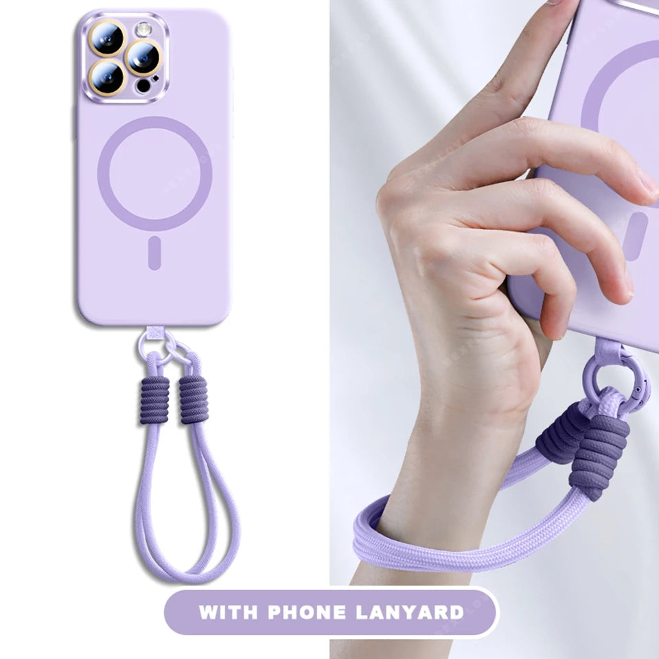 Liquid Silicone Lanyard Magnetic Phone Case For iPhone