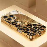 Lion Leopard Print Gold Glass Case for iPhone