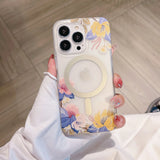 Flower Pattern Matte Transparent Magnetic Case For iPhone