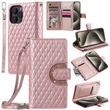 Glitter Plaid Leather Case with Card Slots and Lanyard for iPhone