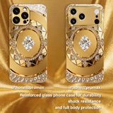 Golden Diamond Plate Pattern Glass Phone Case For iPhone