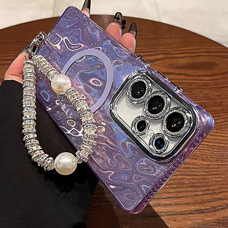 Aurora Shell Pattern Lanyard Magnetic Glitter Case For Samsung