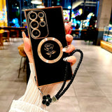 Plating Rose Magnetic Soft Case with Lanyard For Samsung