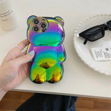 Cute 3D Aurora Laser Cartoon Bear Soft Case For iPhone