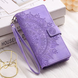 Leather Sun Embossing Flip Wallet Case with Lanyard for iphone