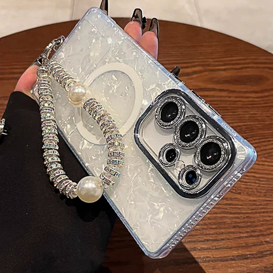 Aurora Shell Pattern Lanyard Magnetic Glitter Case For Samsung