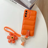 Fashion Down Jacket Sunflower Wrist Strap Phone Case for Samsung