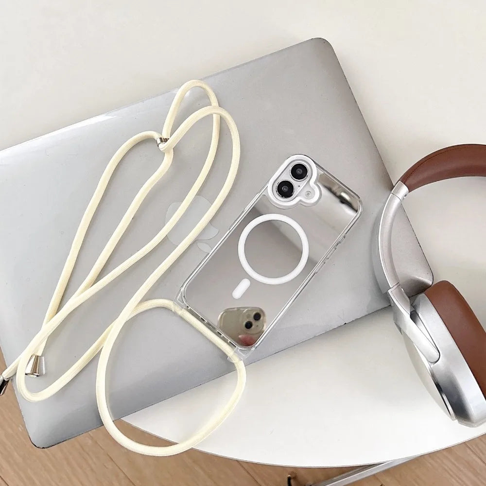 Mirror Make Up Crossbody Strap Magnetic Case for iPhone