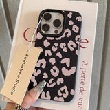Pink Leopard Print Lichee Pattern Silicone Cover for iPhone