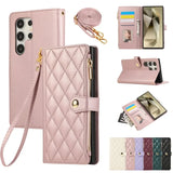 Leather Diamond Grid Crossbody Wallet Phone Case For Samsung