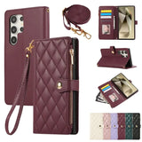 Leather Diamond Grid Crossbody Wallet Phone Case For Samsung