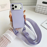 Crossbody Strap Matte Silicone Shockproof Soft Case For iPhone