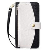 Stylish Color Block Wallet Case with Lanyard for iPhone
