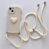 Luxury Crossbody Necklace Lanyard 3D Love Heart Wave Border Soft Case For iPhone