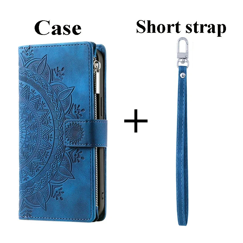 Zipper Wallet Case Crossbody Book Shell Case For Samsung
