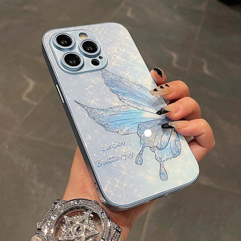 Luxury Glaze Butterfly Metal Lens Protective Soft Phone Case For IPhone