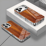 Wood Texture Pattern Tempered Glass Plating Case for iPhone