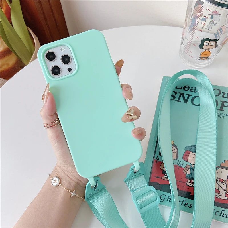 Crossbody Lanyard Matte Silicone Necklace Strap Case for iPhone