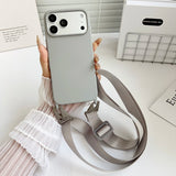 Crossbody Strap Matte Silicone Shockproof Soft Case For iPhone
