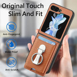 Ring Holder & Card Slots Leather Case for Samsung Z Flip