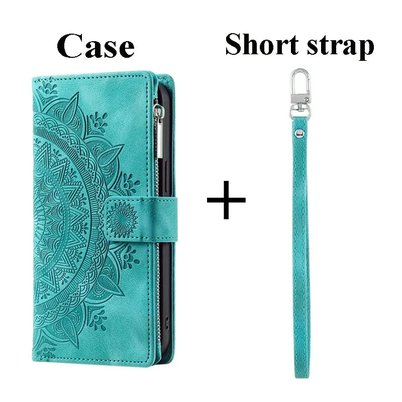 Zipper Wallet Case Crossbody Book Shell Case For Samsung