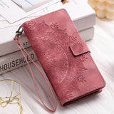 Leather Sun Embossing Flip Wallet Case with Lanyard for iphone