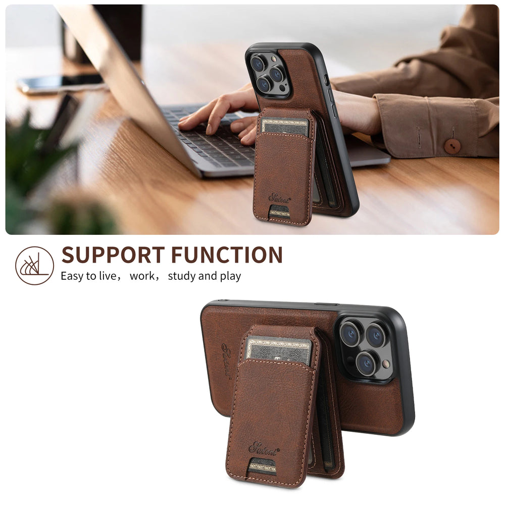 Magnetic Leather Card Holder Case For iPhone