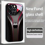 Red Carbon Fiber Apple Pattern Glass Phone Case For iPhone