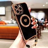 Magnetic Plating TPU Wrist Lanyard Phone Case For iPhone
