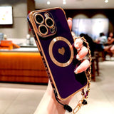 Magnetic Plating TPU Wrist Lanyard Phone Case For iPhone
