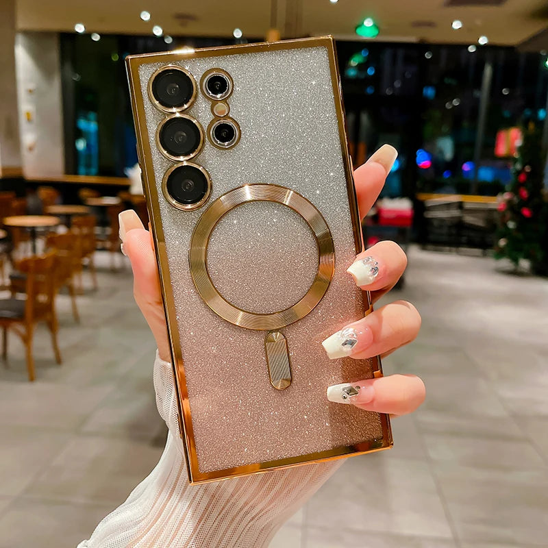 Plating Glitter Magnetic Magsafe Wireless Charging Case For Samsung