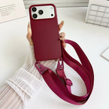 Crossbody Strap Matte Silicone Shockproof Soft Case For iPhone