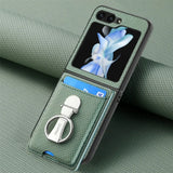 Ring Holder & Card Slots Leather Case for Samsung Z Flip