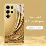 Ornate Line Patterns Electroplated Tempered Glass Case For Samsung