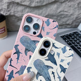 Ocean Shark Whale Pattern Leather Texture TPU Phone Case For iPhone