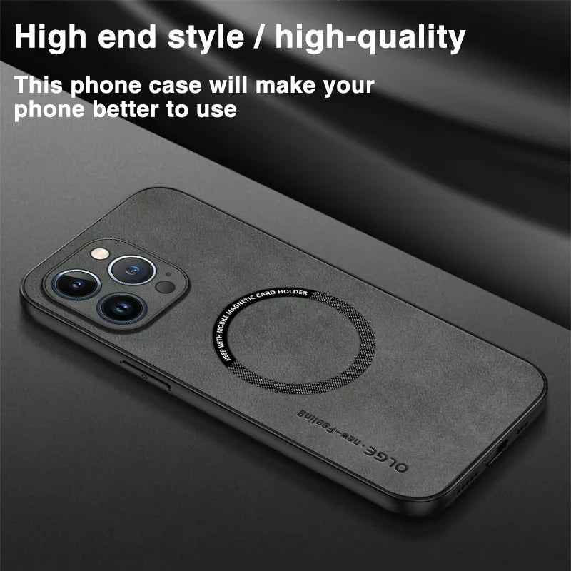 Luxury Leather For Magnetic Wireless Charge Case For iPhone