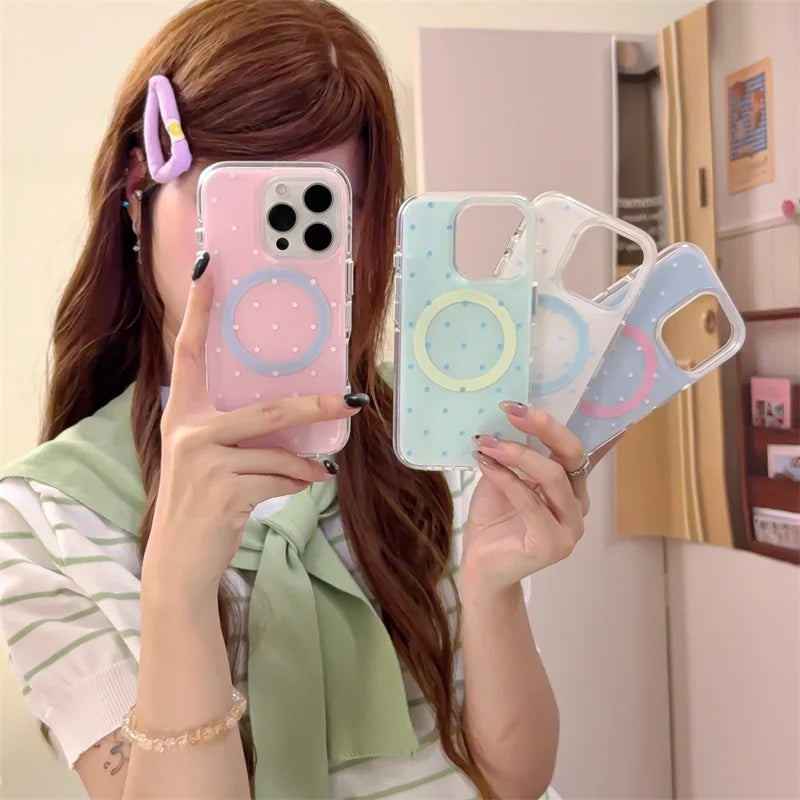 Simple Polka Dots Magnetic Phone Case For iPhone