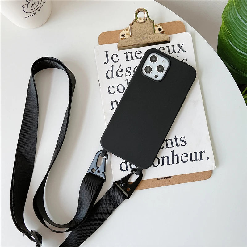 Crossbody Lanyard Matte Silicone Necklace Strap Case for iPhone