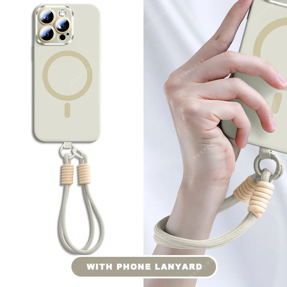 Liquid Silicone Lanyard Magnetic Phone Case For iPhone