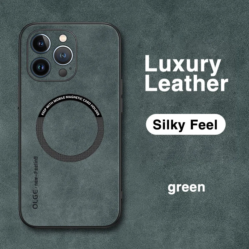 Luxury Leather For Magnetic Wireless Charge Case For iPhone