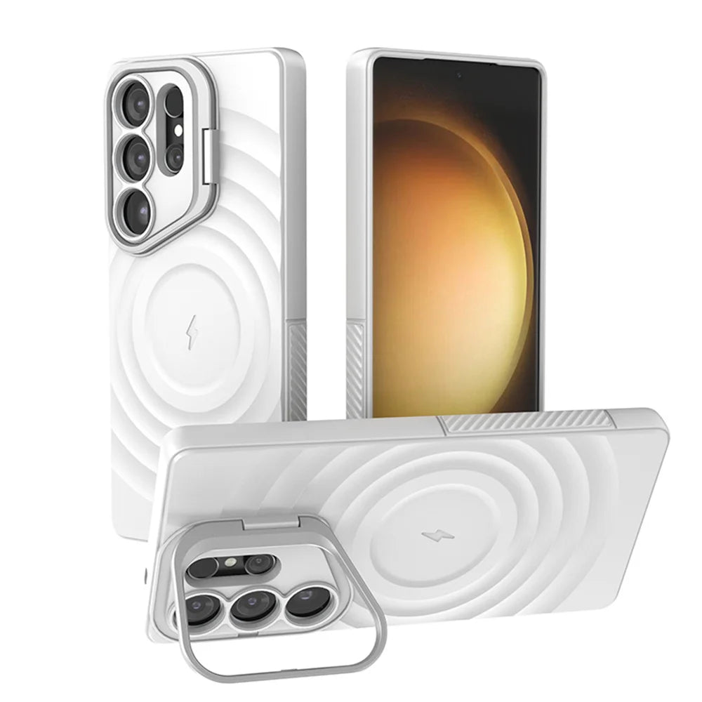 Fold Lens Stand Water Wave Magnetic Phone Case For Samsung