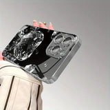 Crystal Apple Black Tempered Glass Phone Case for iPhone