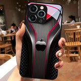 Red Carbon Fiber Apple Pattern Glass Phone Case For iPhone